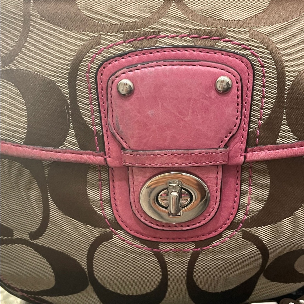 Coach Willis Pink & Brown 70th Anniversary Crossbody In Leather & Signature - Picture 6 of 13